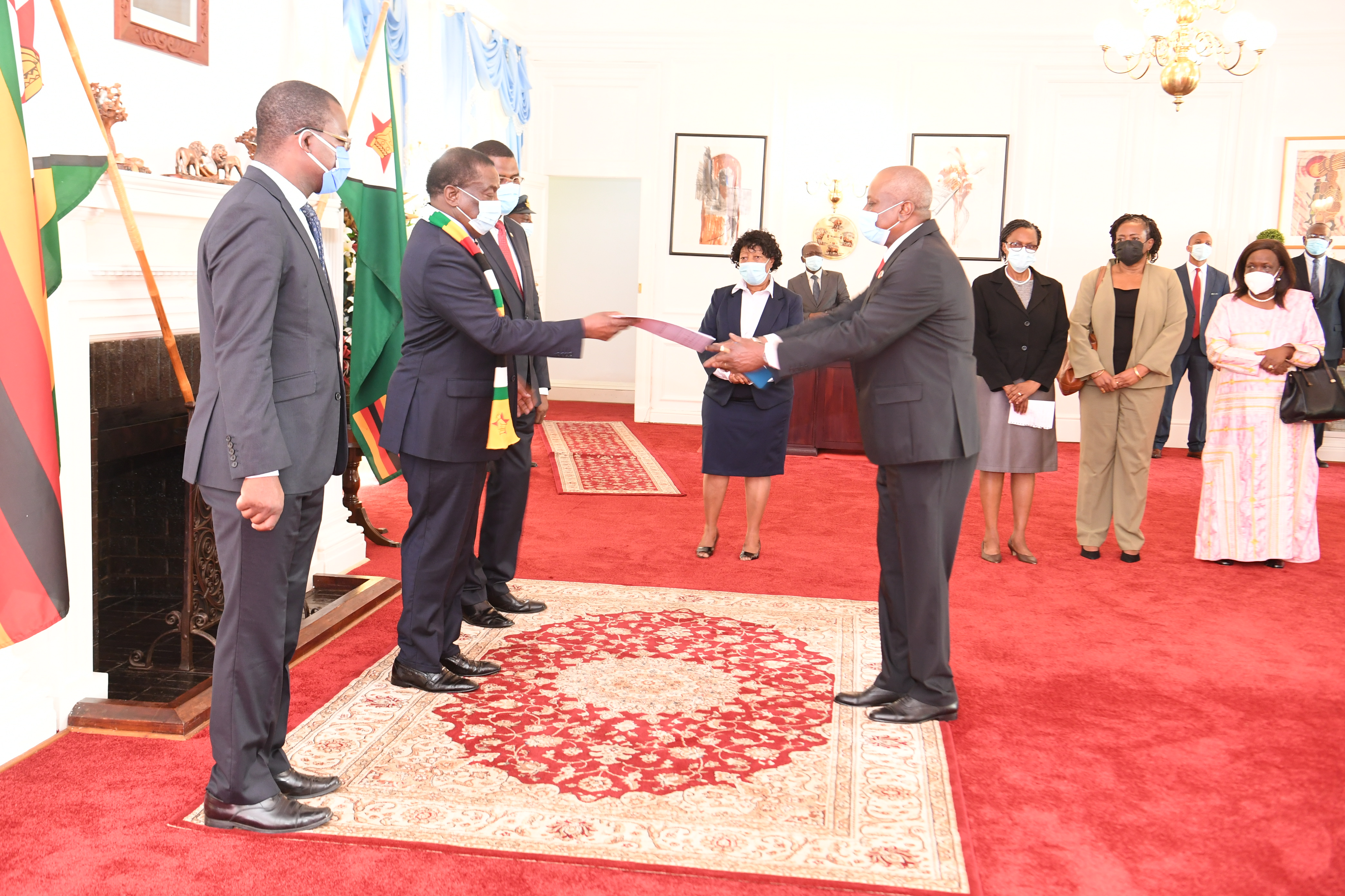 UN Secretary General's Representative to Zimbabwe Edward Kallon presents credentials to President 